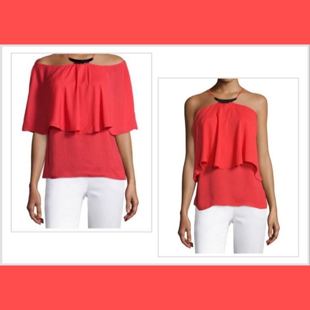 Halston Heritage Red Layered Blouse XS size 2 $275
